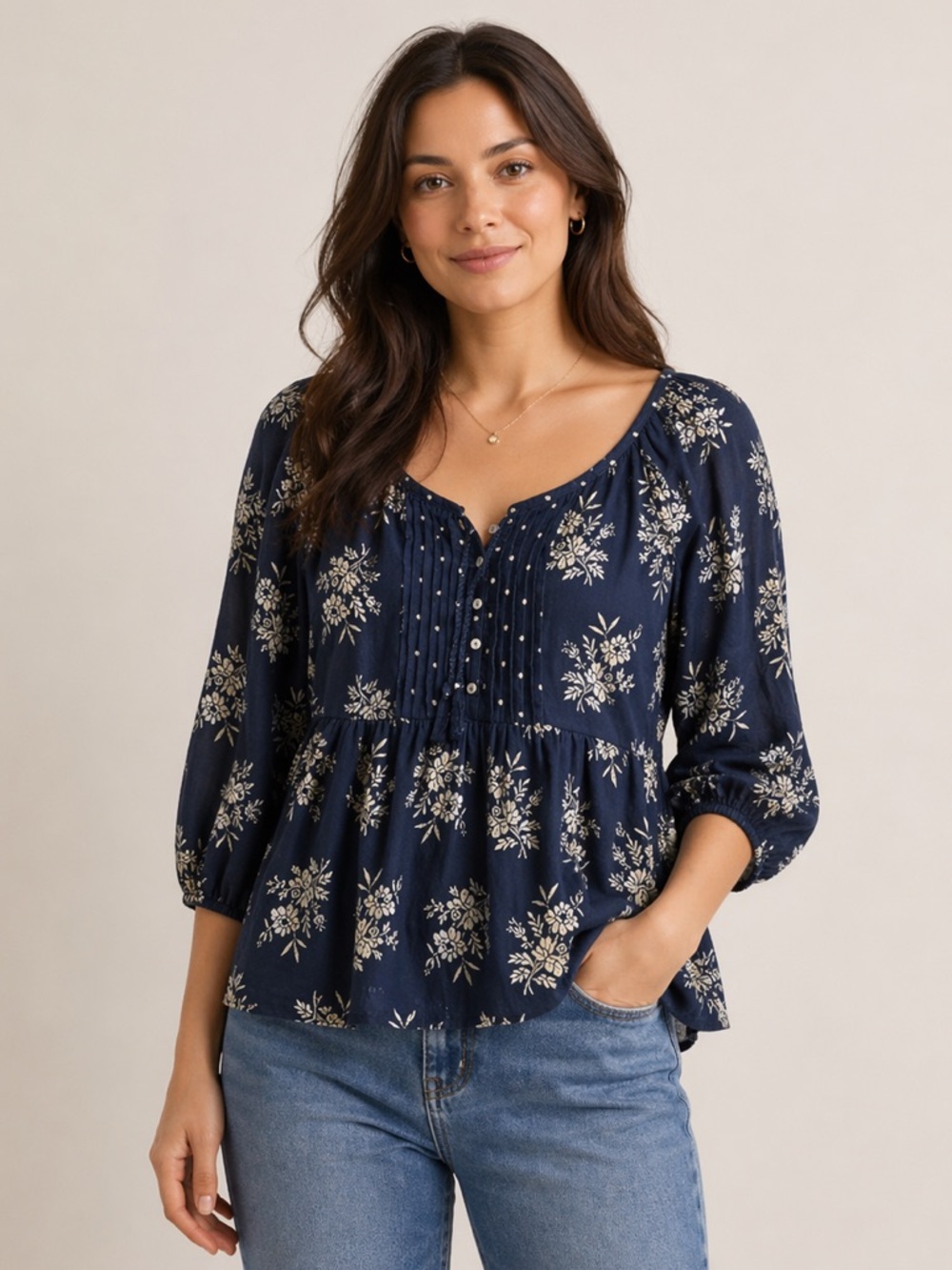Abercrombie & Fitch Floral Navy Blouse
